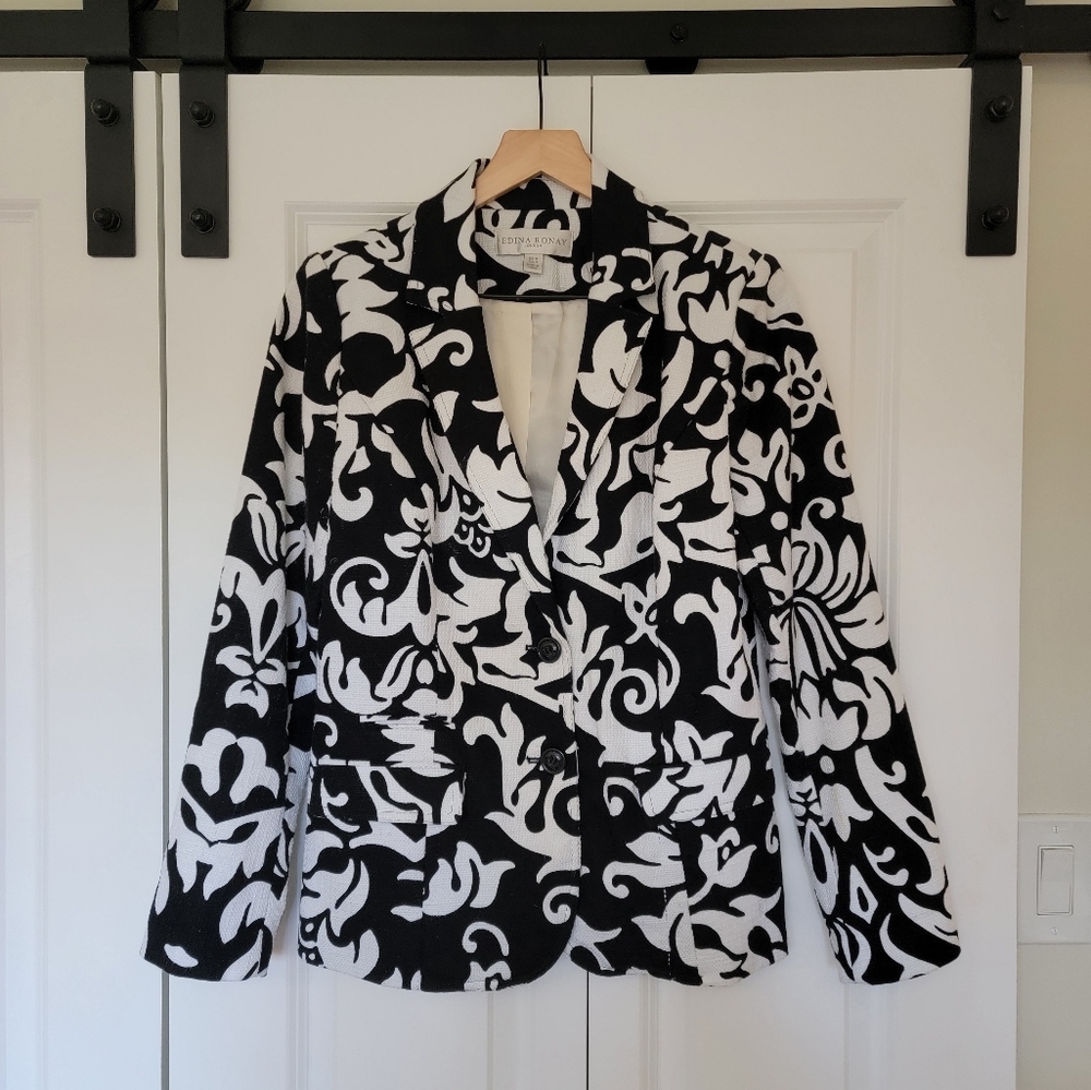 EDINA RONAY LONDON Black & White Floral Women's Blazer